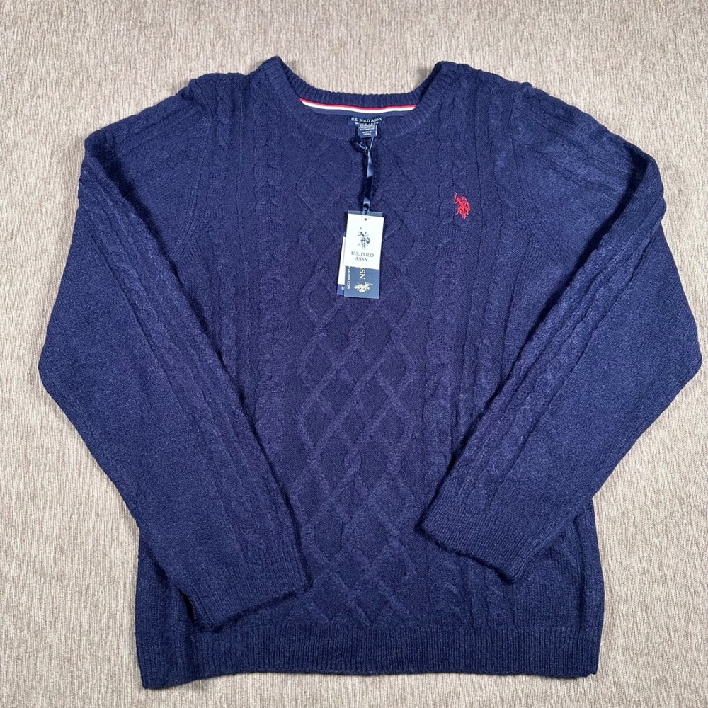 US Polo Assn Navy Blue Cable Knit Crew Neck Sweater NWT 0555C Large